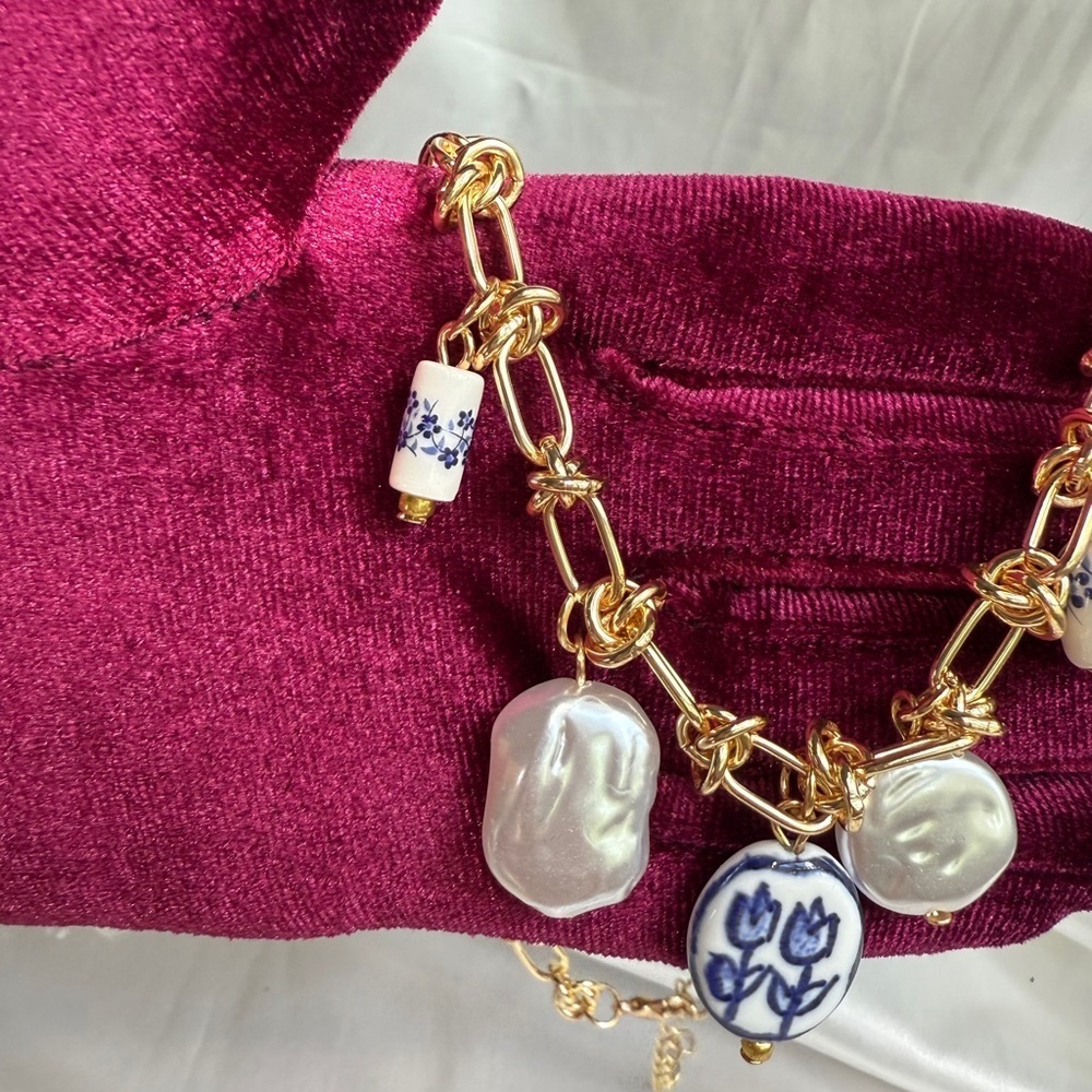 Summertime Gold and Blue Charm Necklace - Picture 8 of 16